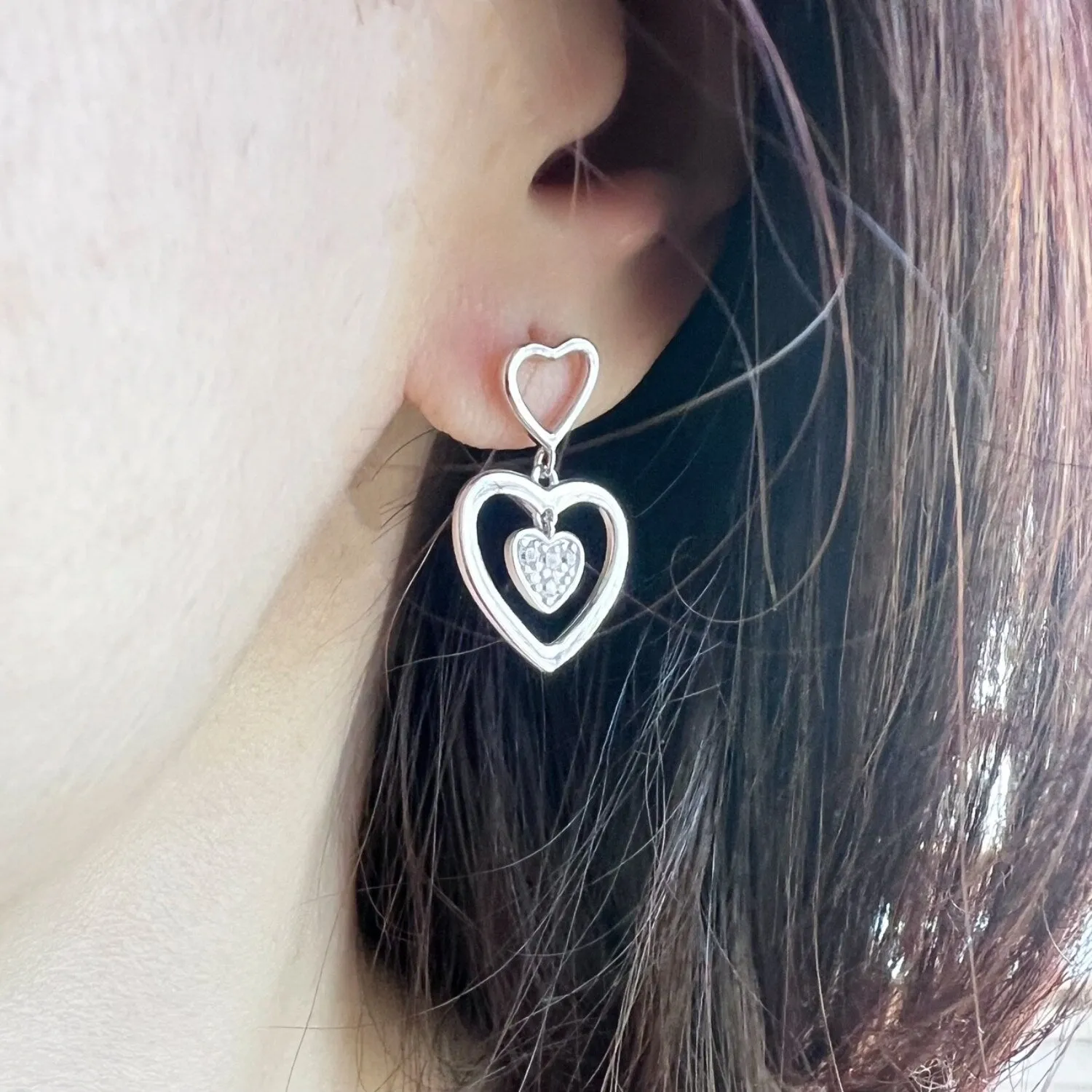 Sterling Silver Double Heart Link CZ Pave sold by Zulily product image thumbnail 2