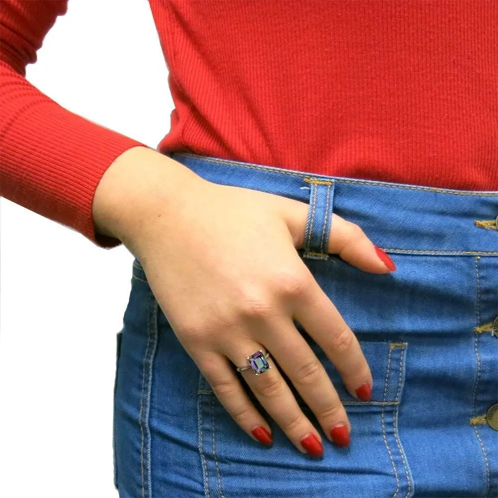 925 Sterling Silver 4.00 CTTW Emerald Cut Mystic Topaz Ring Band Sizes 5-9 sold by Zulily product image thumbnail 3