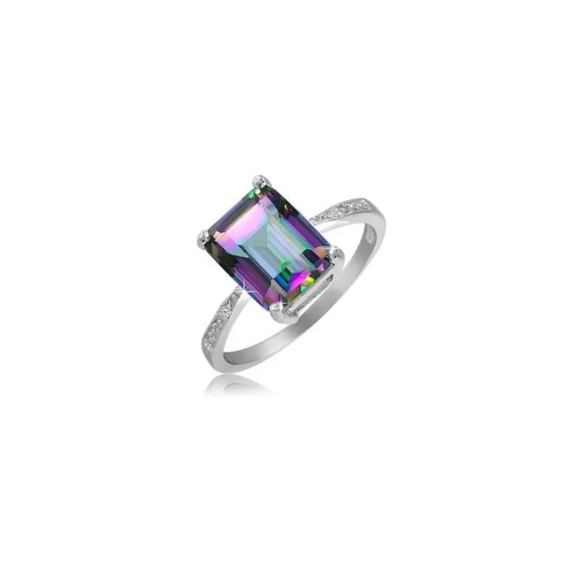 925 Sterling Silver 4.00 CTTW Emerald Cut Mystic Topaz Ring Band Sizes 5-9 sold by Zulily
