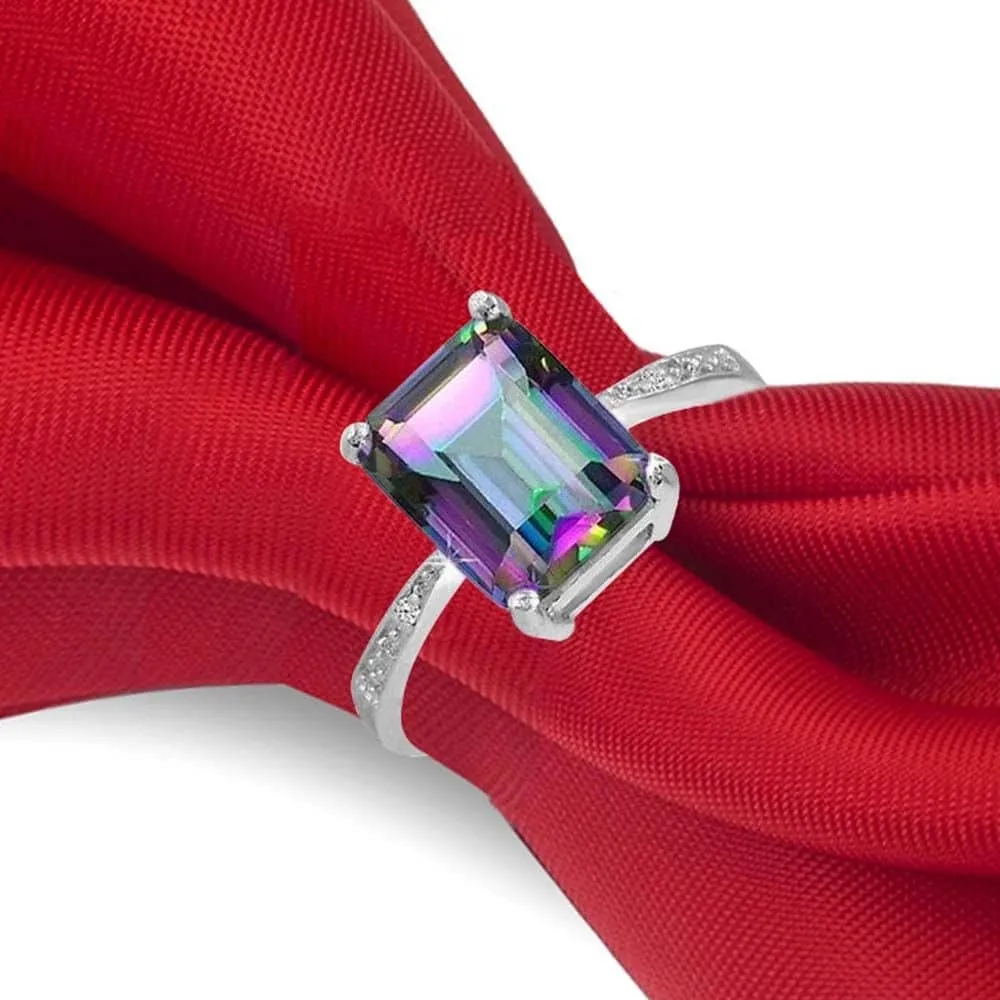 925 Sterling Silver 4.00 CTTW Emerald Cut Mystic Topaz Ring Band Sizes 5-9 sold by Zulily product image thumbnail 2
