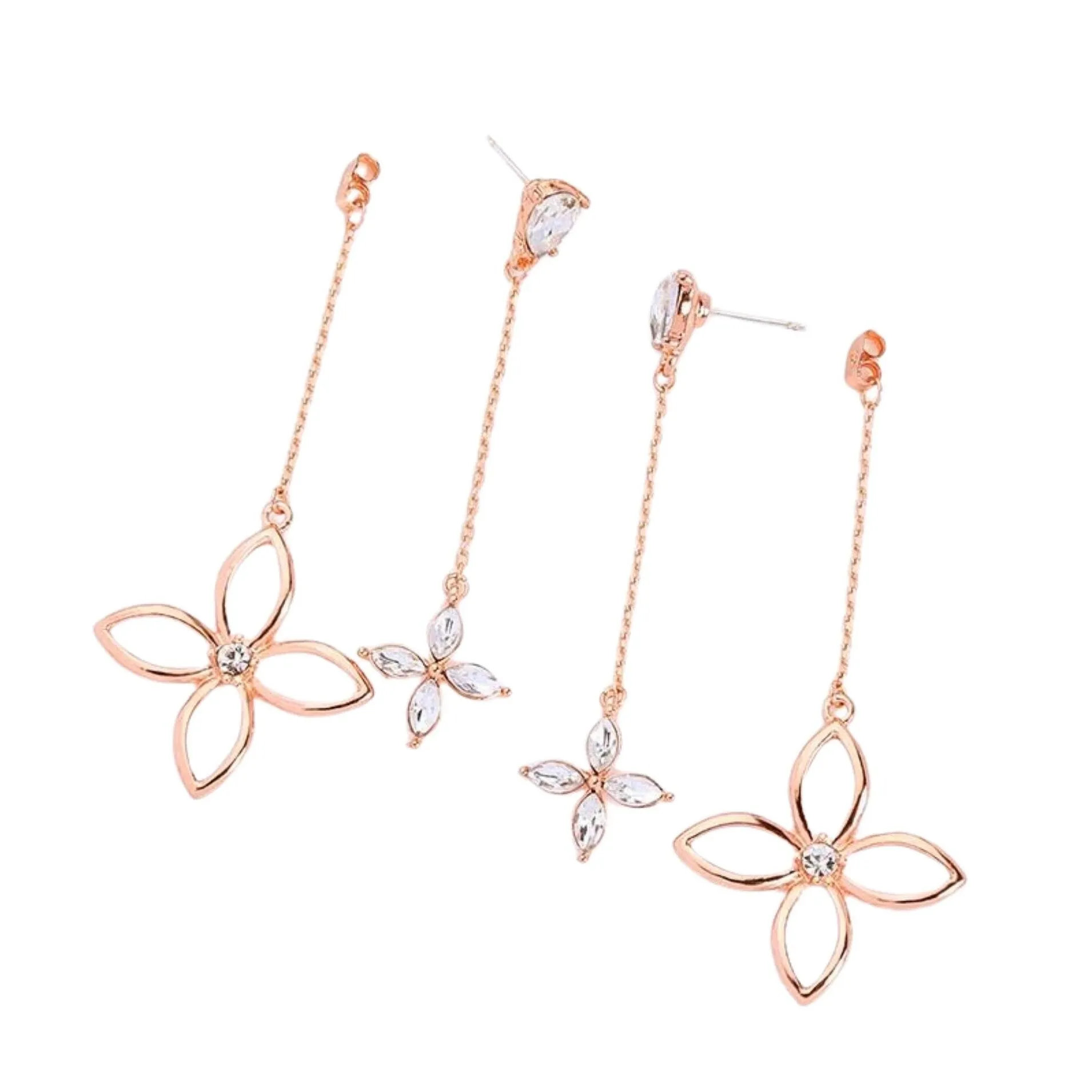 Rose Goldtone Clear Crystal Dual Flower Chain Drop Earrings - White sold by Zulily product image thumbnail 2