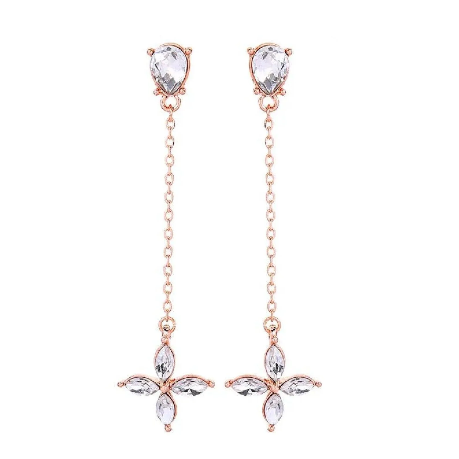 Rose Goldtone Clear Crystal Dual Flower Chain Drop Earrings - White sold by Zulily product image thumbnail 3