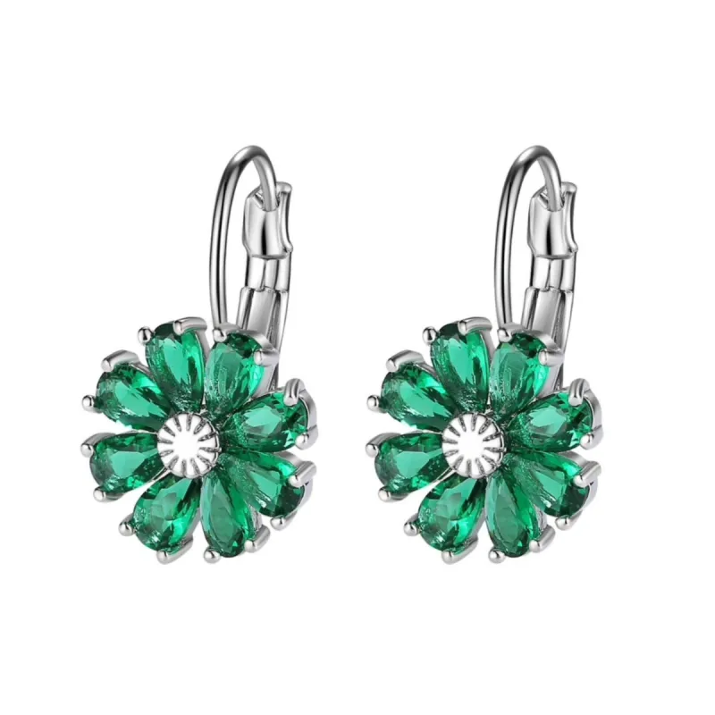 Green Cubic Zirconia Flower Drop Earrings sold by Zulily