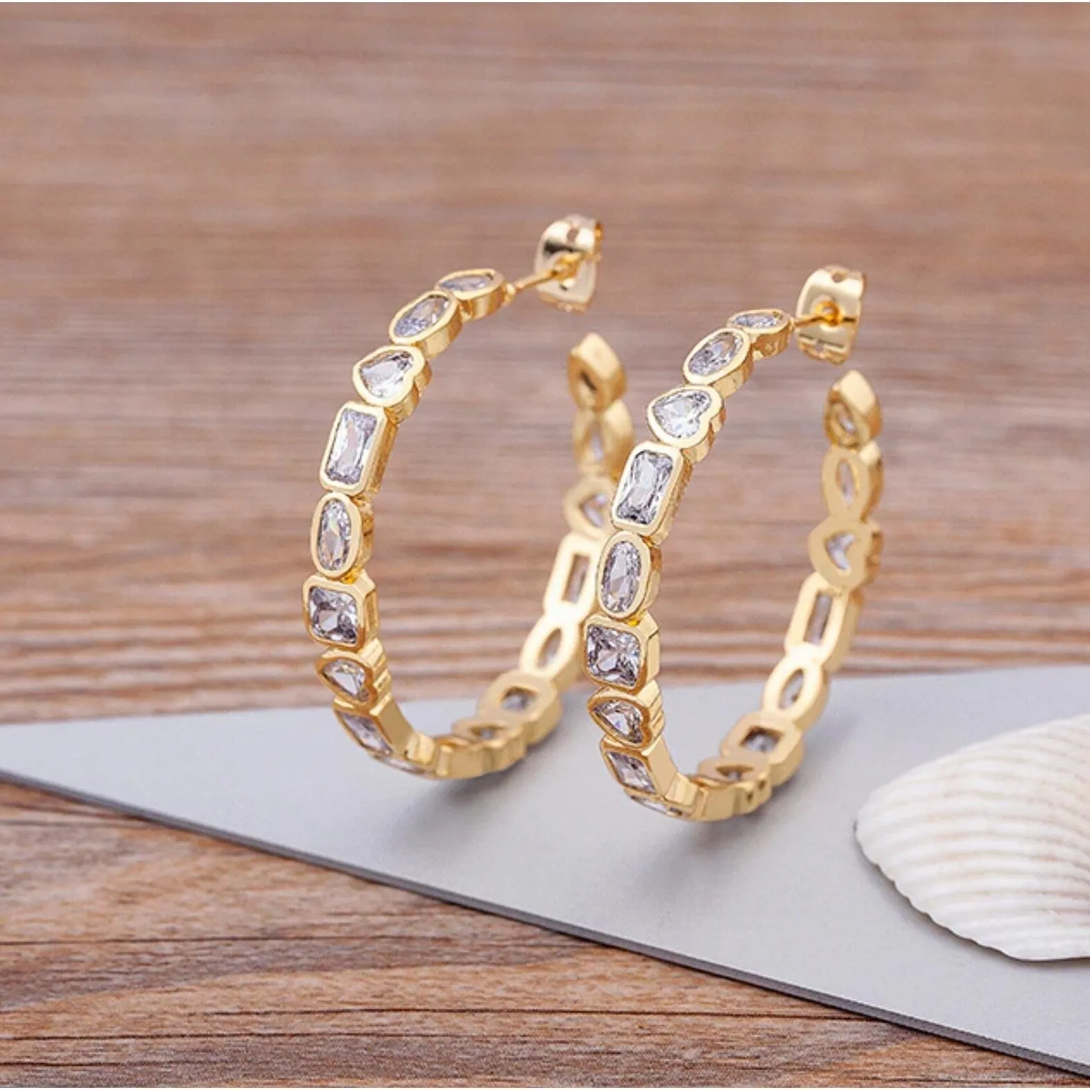 Goldtone & Cubic Zirconia Heart And Geometric Hoop Earrings - Clear sold by Zulily product image thumbnail 2