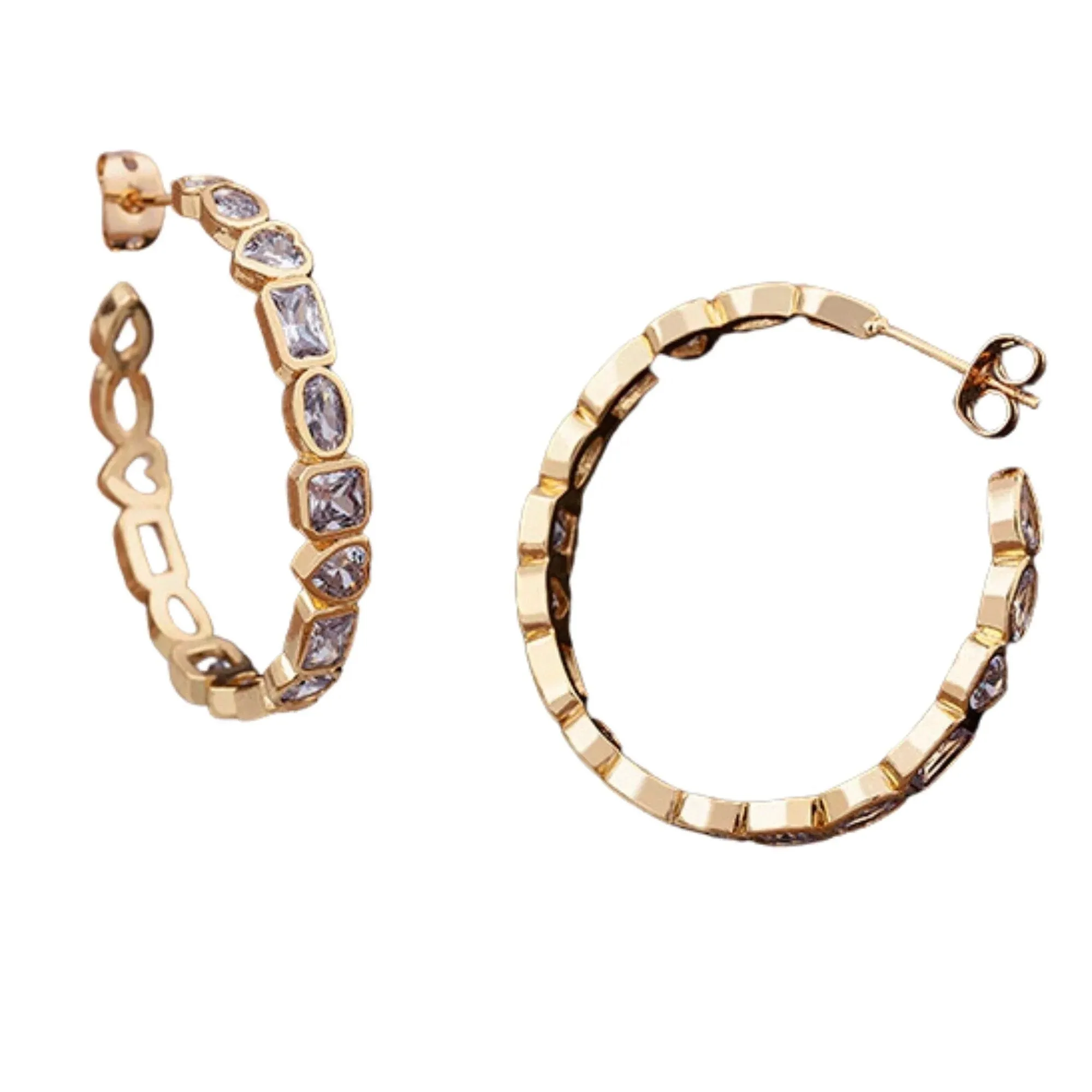 Goldtone & Cubic Zirconia Heart And Geometric Hoop Earrings - Clear sold by Zulily product image thumbnail 3