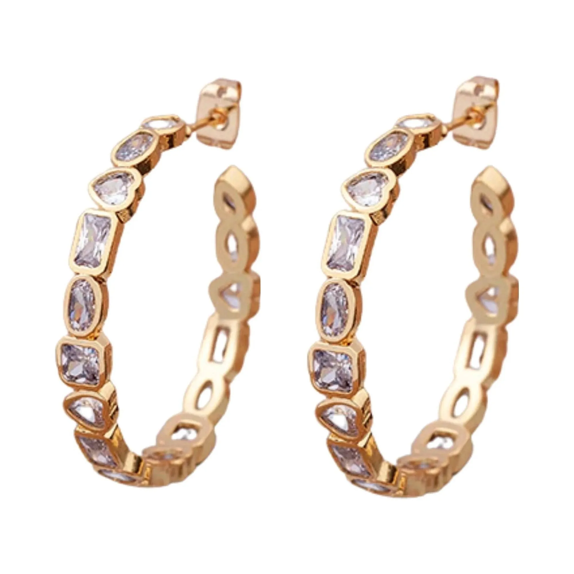 Goldtone & Cubic Zirconia Heart And Geometric Hoop Earrings - Clear sold by Zulily product image thumbnail 4