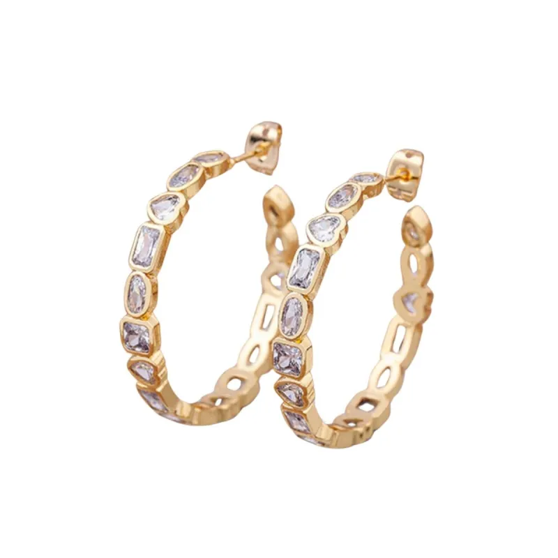 Goldtone & Cubic Zirconia Heart And Geometric Hoop Earrings - Clear sold by Zulily