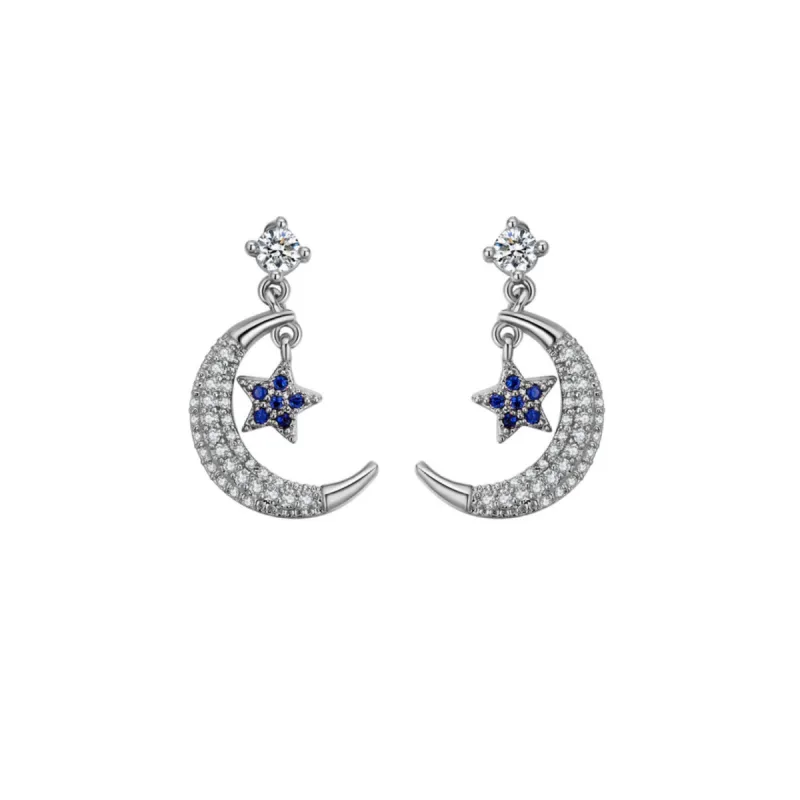 Clear Sapphire CZ Crystal Moon Star Earrings - White sold by Zulily