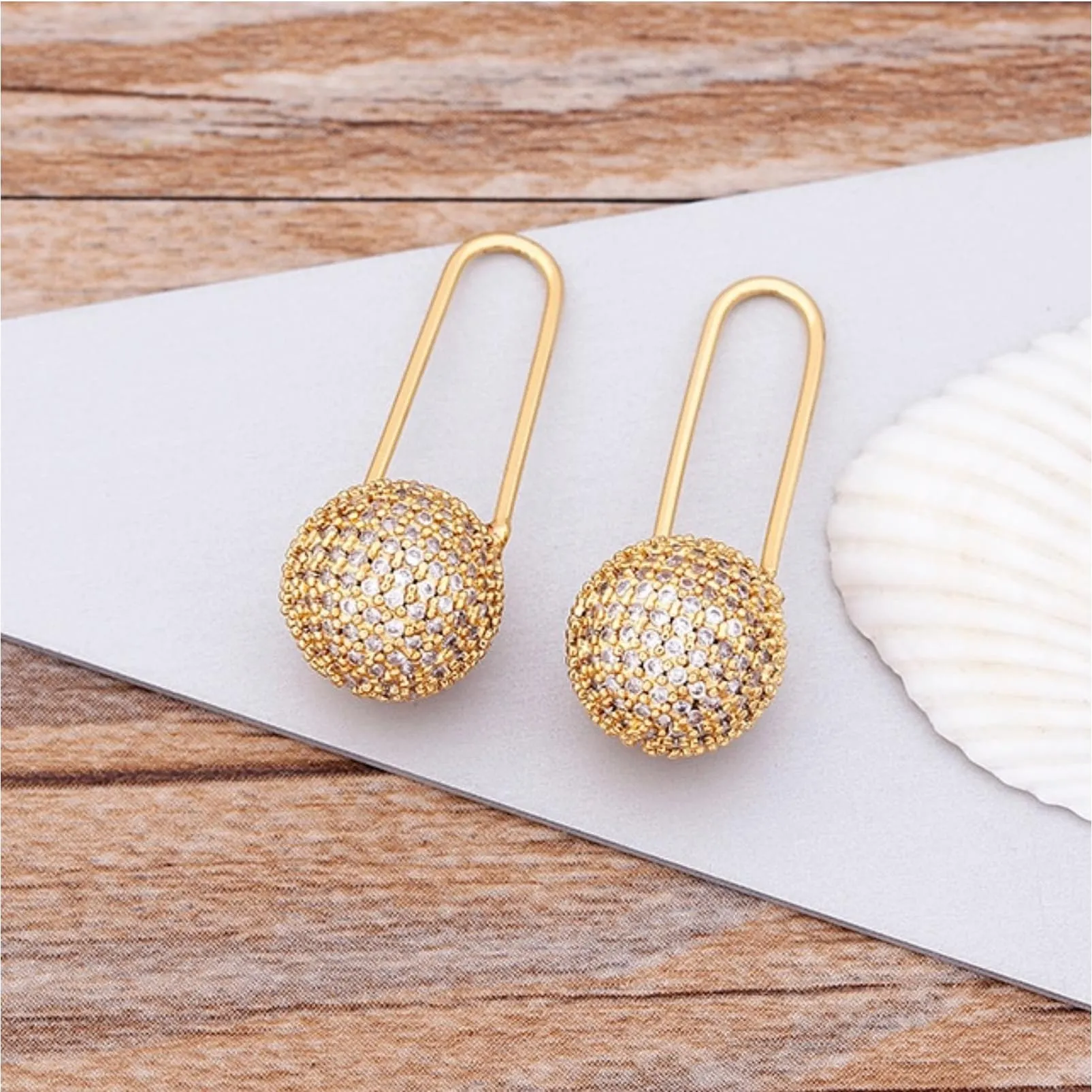 Goldtone Cubic Zirconia Ball Drop Earrings - Clear sold by Zulily product image thumbnail 2