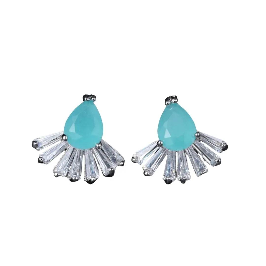 Blue Clear Cubic Zirconia Teardrop Stud Earrings - White sold by Zulily