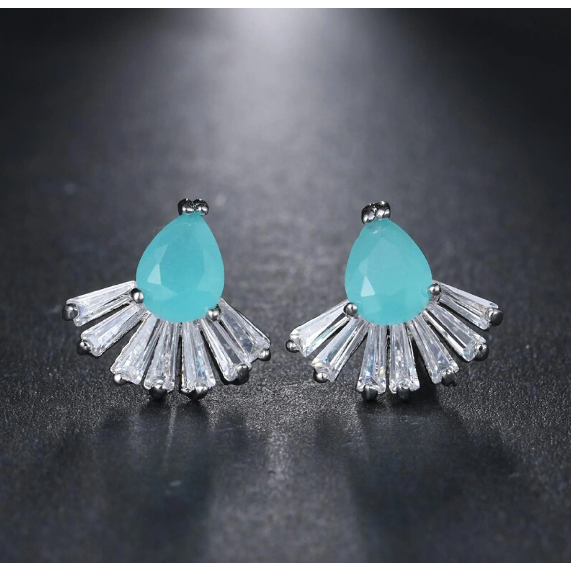 Blue Clear Cubic Zirconia Teardrop Stud Earrings - White sold by Zulily product image thumbnail 2