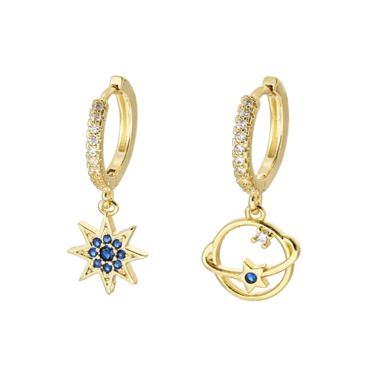 Goldtone Cubic Zirconia Asymmetrical Star And Planet Huggie Hoop Earrings - Clear sold by Zulily