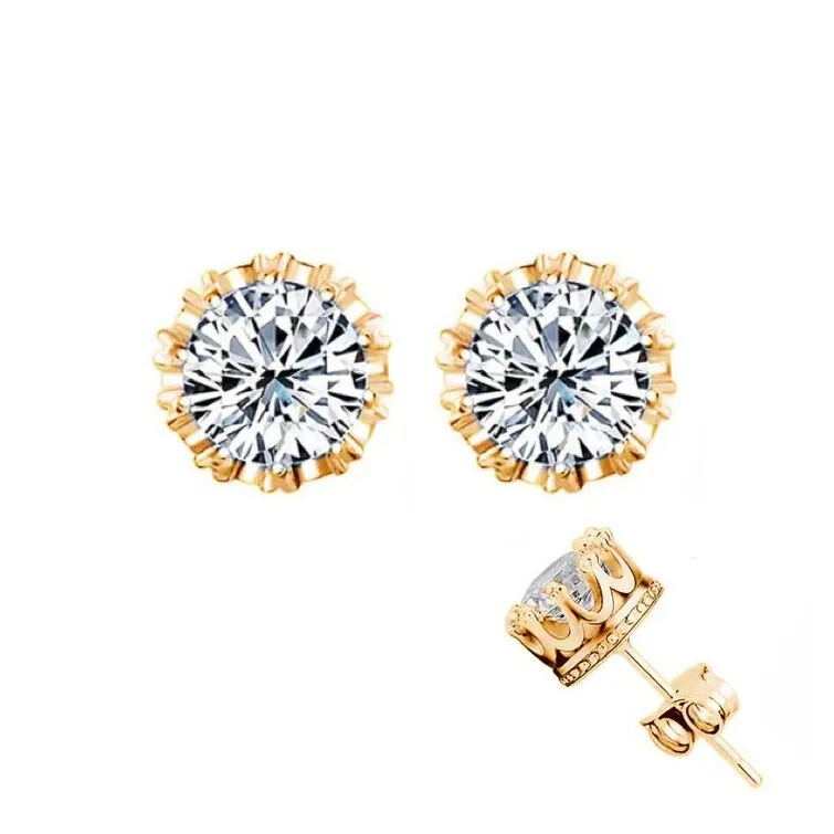 Goldtone & CZ Halo Crown Stud Earrings - White sold by Zulily