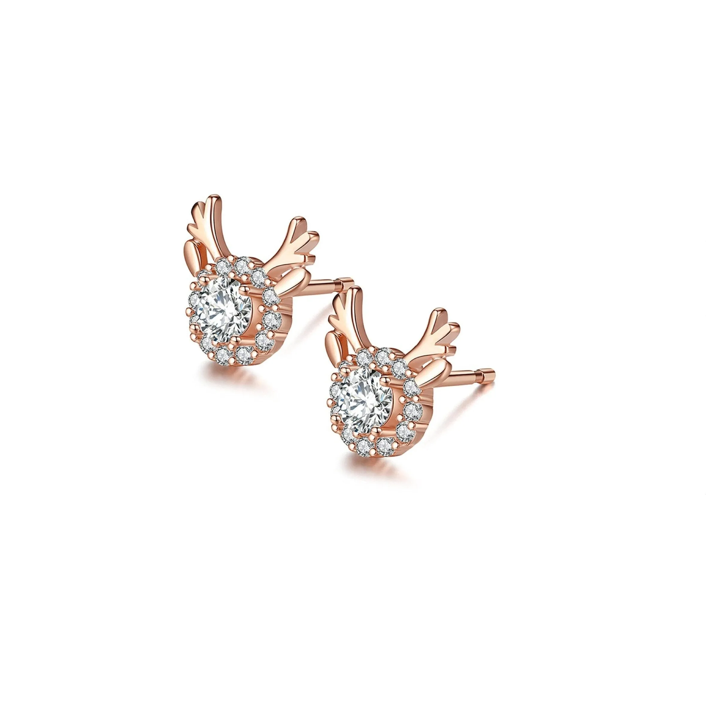 Rose Goldtone Clear Cubic Zirconia Deer Stud Earrings sold by Zulily