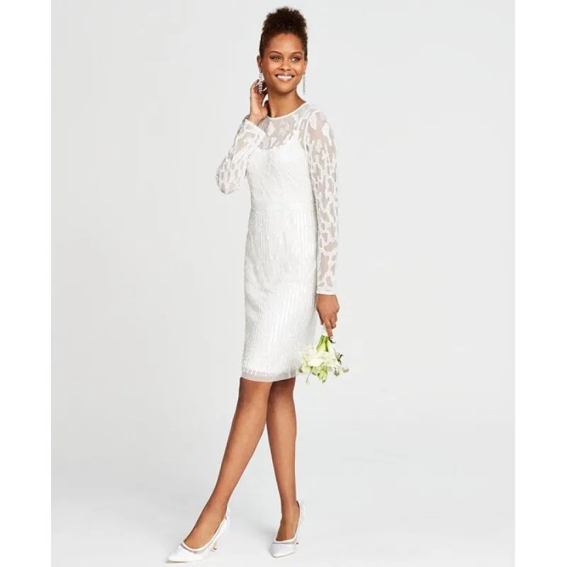 Adrianna Papell Women's Beaded Illusion Sheath Dress White Size 6 sold by Zulily