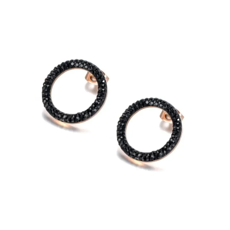 Rose Goldtone Black Cubic Zirconia Open Circle Stud Earrings sold by Zulily