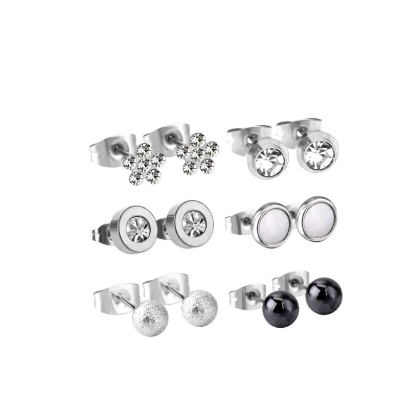 Stainless Steel Flower & Ball Set Of 6 Minimalist Stud Earrings - Multi sold by Zulily