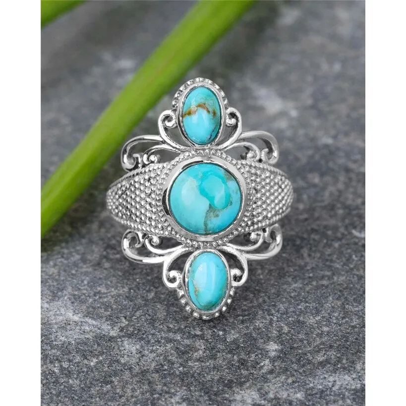 YS Gems Sterling Silver Mohave Turquoise Three Stone Ring sold by Zulily product image thumbnail 2