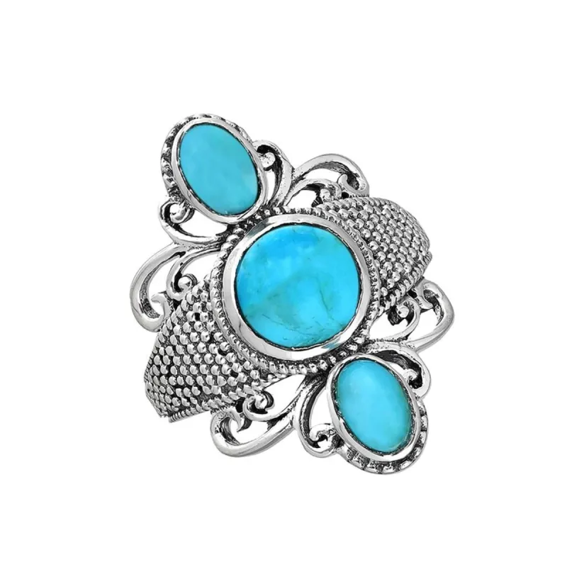 YS Gems Sterling Silver Mohave Turquoise Three Stone Ring sold by Zulily