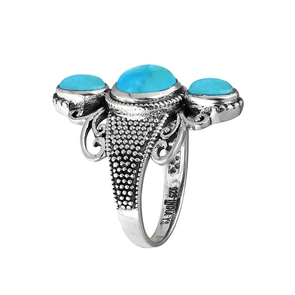 YS Gems Sterling Silver Mohave Turquoise Three Stone Ring sold by Zulily product image thumbnail 4