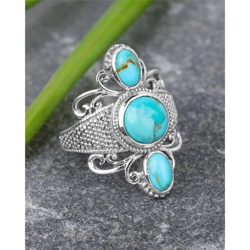 YS Gems Sterling Silver Mohave Turquoise Three Stone Ring sold by Zulily product image thumbnail 3