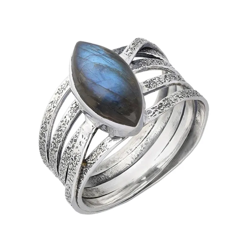 YS Gems Sterling Silver Labradorite Gemstone Wide Band Ring sold by Zulily