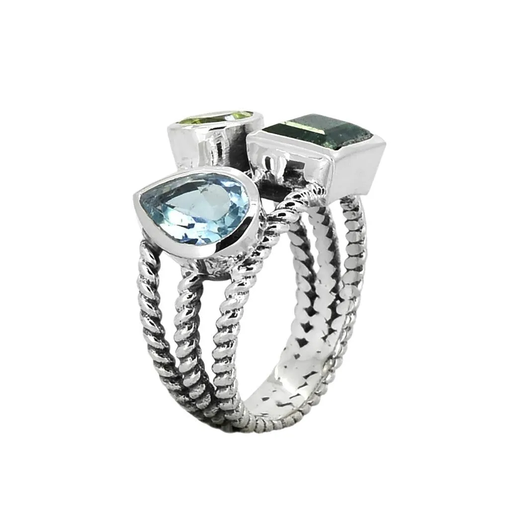 YS Gems Sterling Silver Three Gemstone Rope Style Ring sold by Zulily product image thumbnail 4