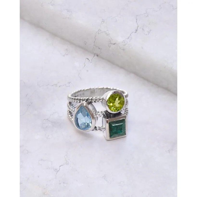 YS Gems Sterling Silver Three Gemstone Rope Style Ring sold by Zulily product image thumbnail 2