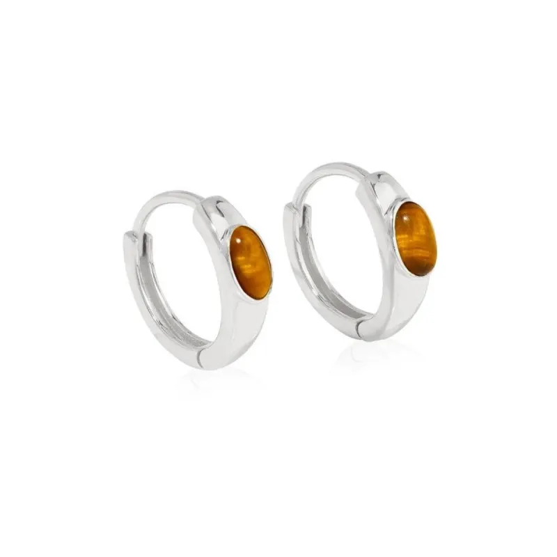 YS Gems Sterling Silver Tiger Eye Gemstone Hoop Earring - 0.16 x 0.55 sold by Zulily