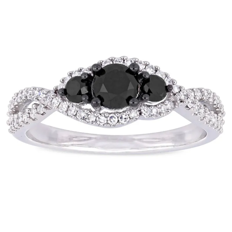 Miadora 14k White Gold 1ct TDW Black and White Diamond Crossover Engagement Ring sold by Zulily