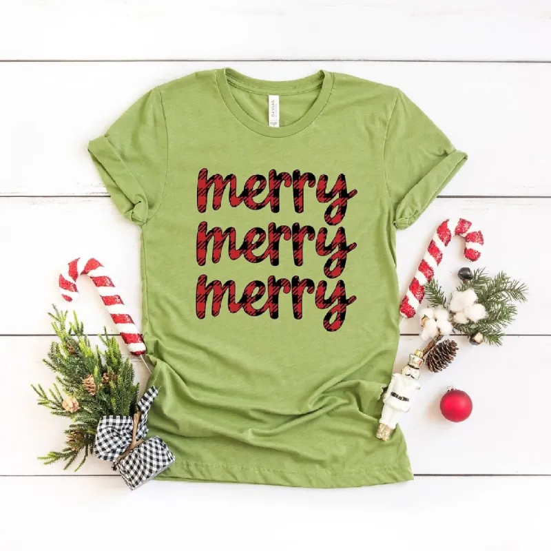 Buffalo Plaid Merry Stacked Short Sleeve Tee sold by Zulily