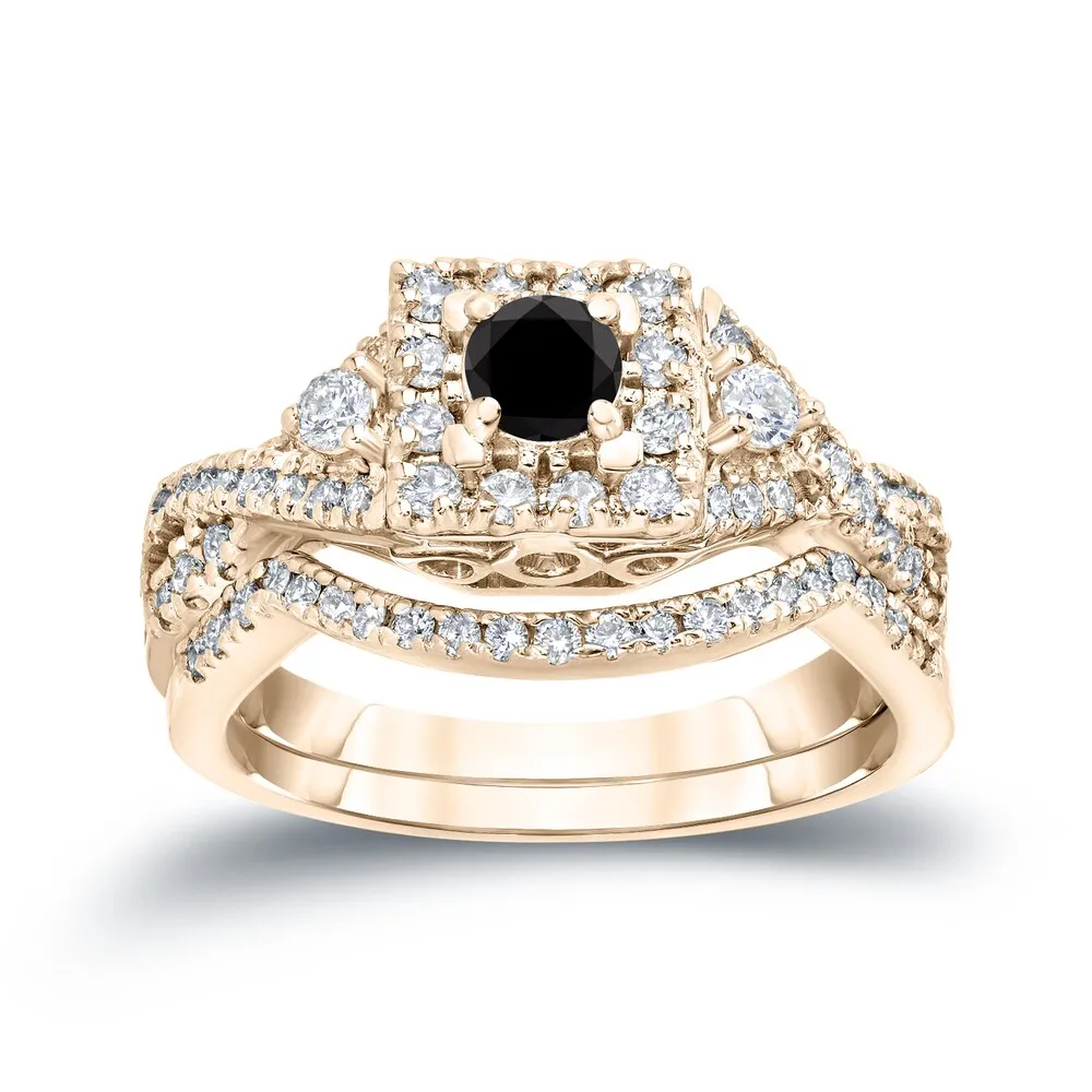 Auriya 3/4ctw Vintage Inspired Halo Black Diamond Engagement Ring Set 14k Gold sold by Zulily product image thumbnail 2