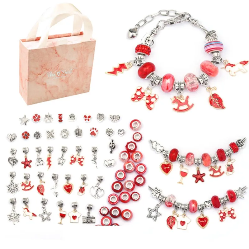 Silvertone Charm Bracelet Set with Red Charms made by Zulily