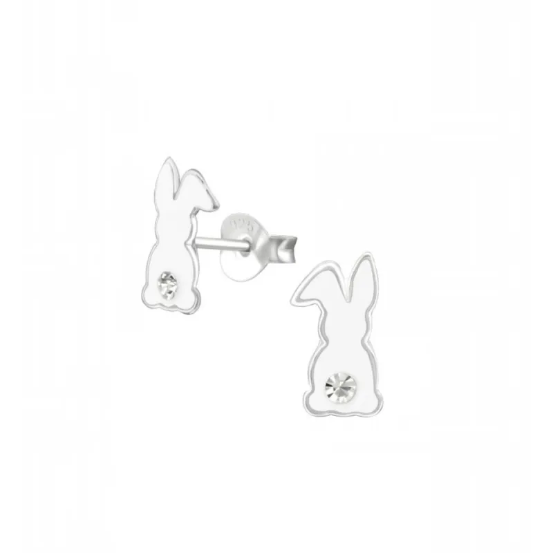 Sterling Silver White Enamel Bunny with Cubic Zirconia Stud Earrings sold by Zulily