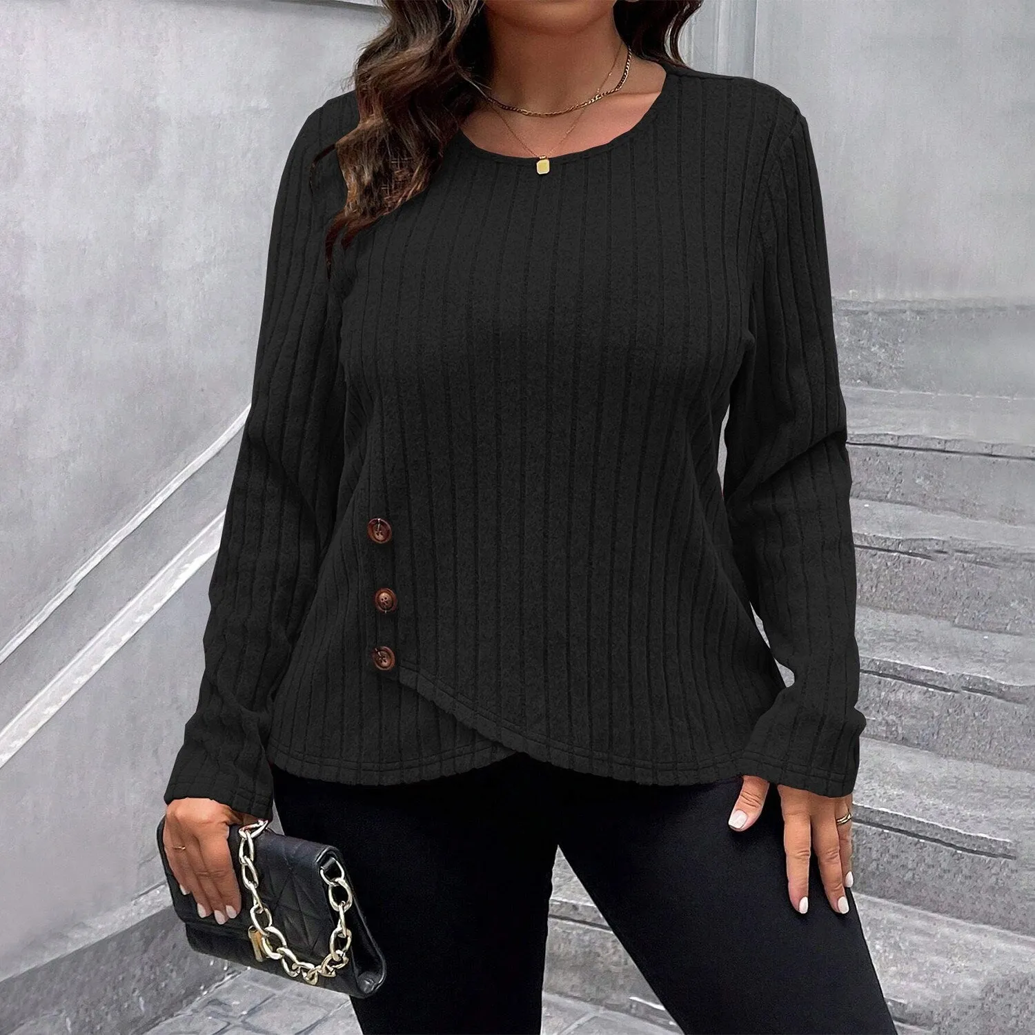 Black Button-Accent Asymmetric-Hem Top sold by Zulily product image thumbnail 3