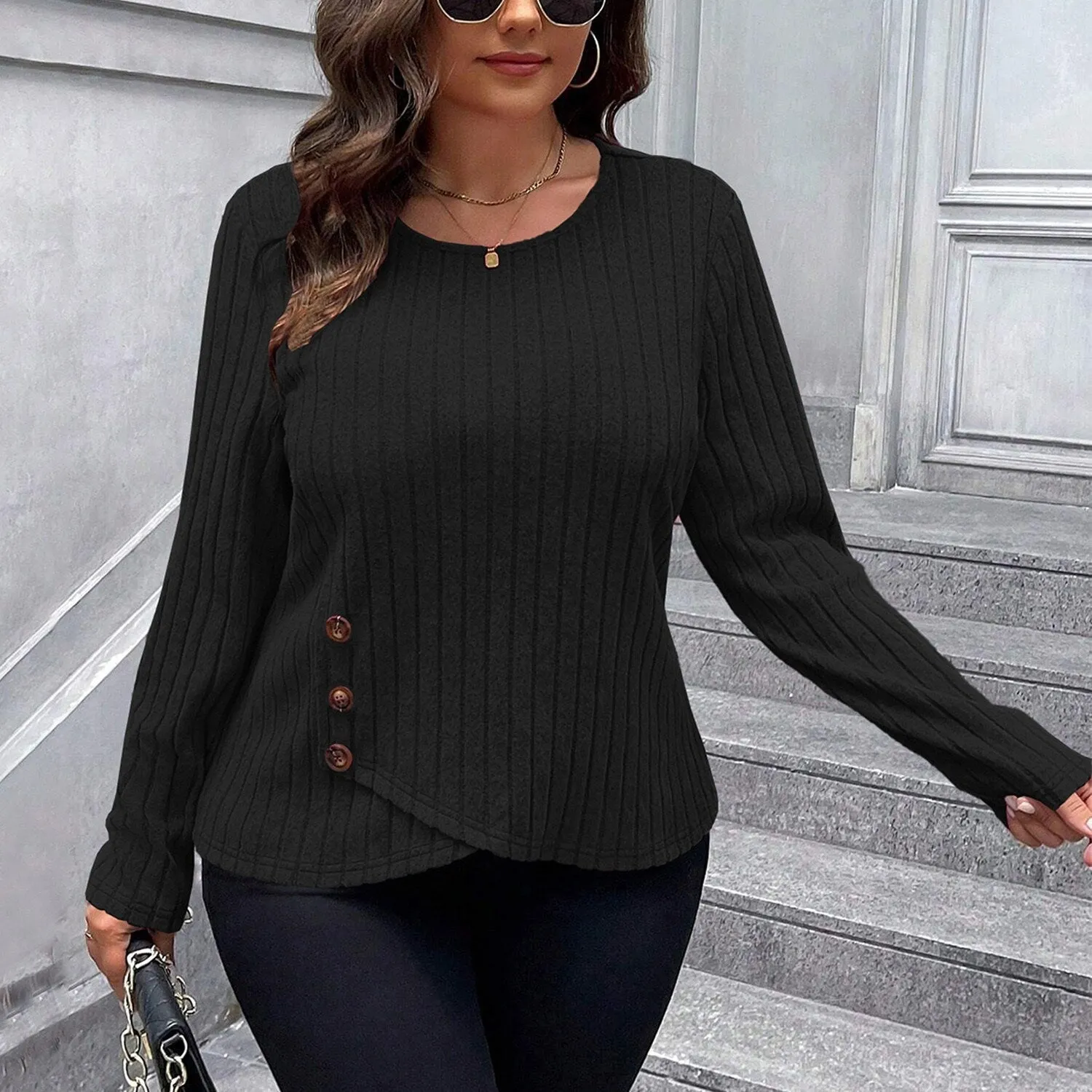 Black Button-Accent Asymmetric-Hem Top sold by Zulily