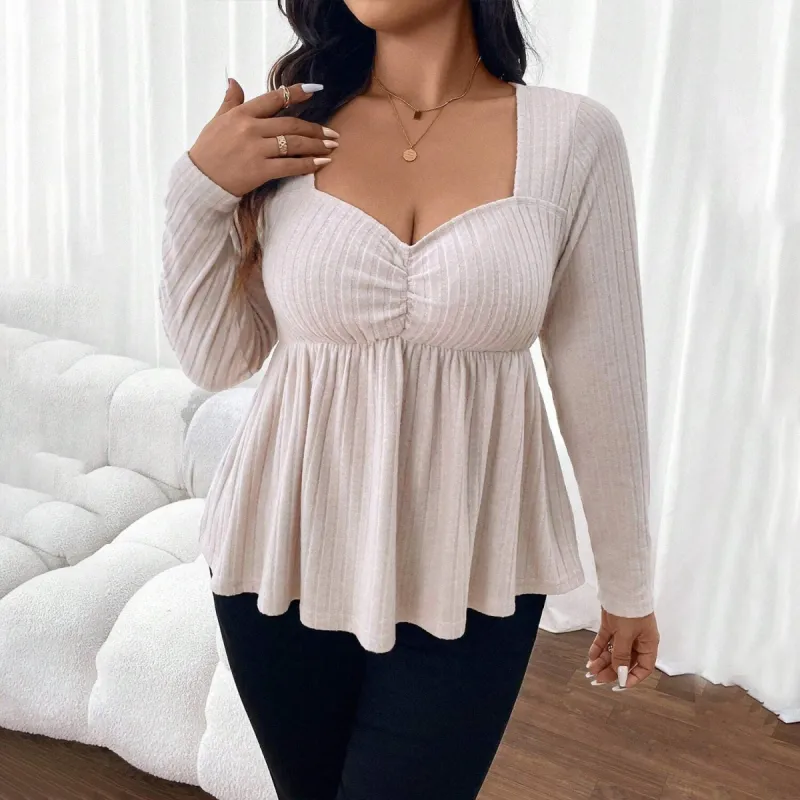 Beige Long-Sleeve Peplum Top sold by Zulily