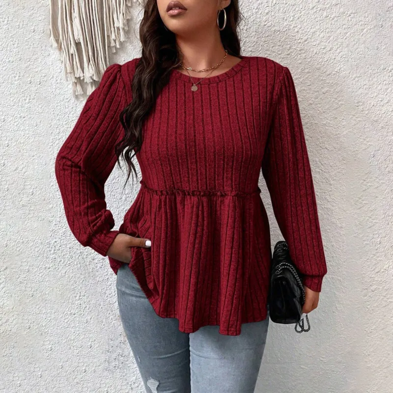 Burgundy Long-Sleeve Peplum Top sold by Zulily