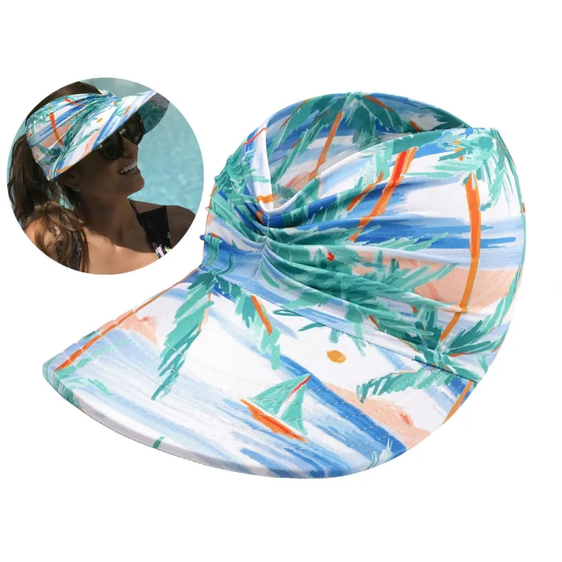 Turquoise Watercolor Palm Tree Sunshade Sun Protection Hollow Top Hat sold by Zulily