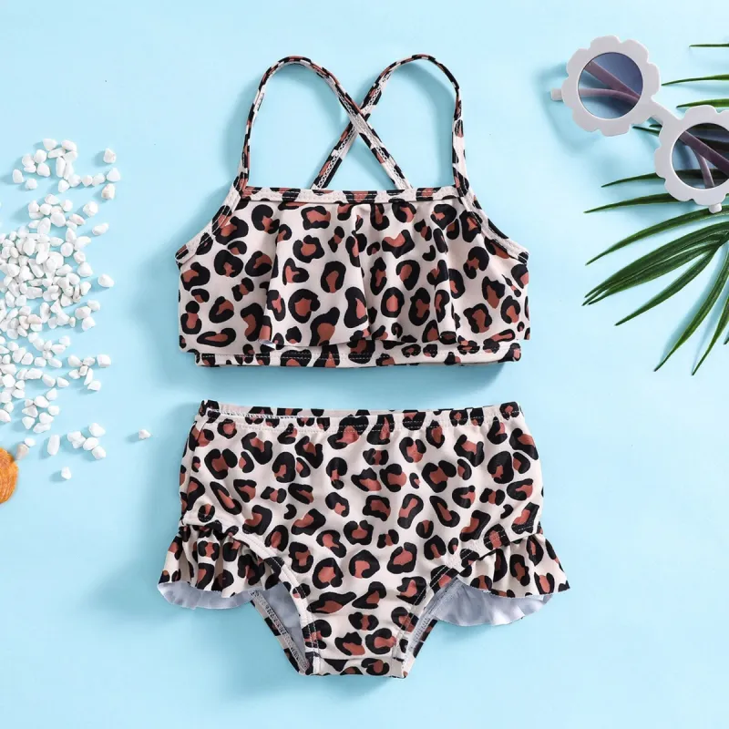 Brown & Black Leopard Ruffle-Accent Crossed-Strap Bikini sold by Zulily