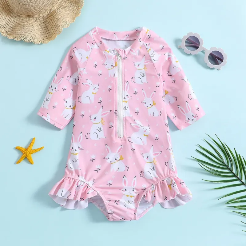 Pink Bunny Ruffle-Trim One-Piece sold by Zulily