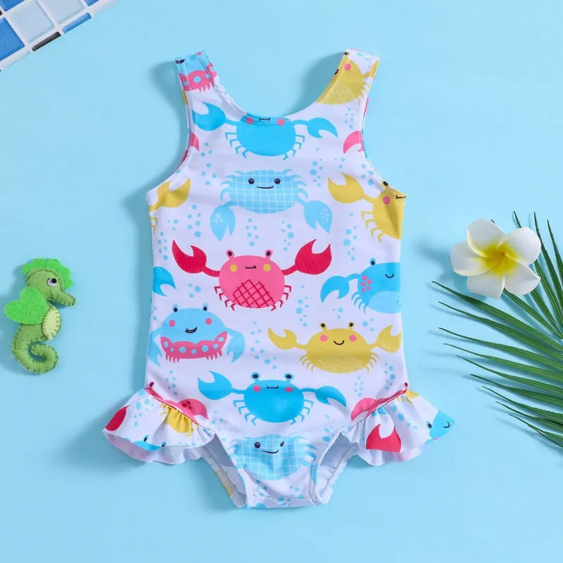 White Crab Ruffle-Trim One-Piece sold by Zulily