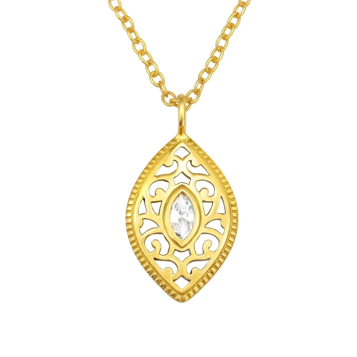 Sterling Silver 18k Gold-Plated Filigree Eye Pendant Necklace - Gold sold by Zulily