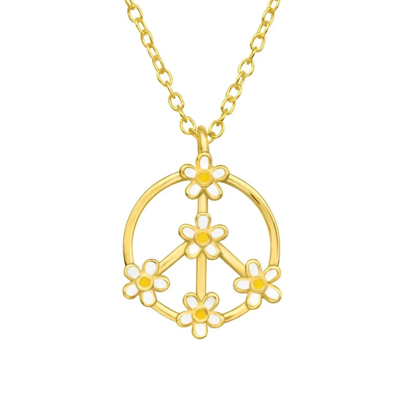 Sterling Silver 18k Gold-Plated Peace & Flowers Pendant Necklace - Gold sold by Zulily