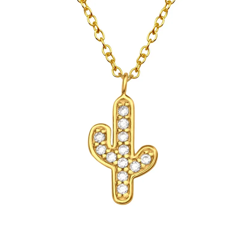 Sterling Silver 18k Gold-Plated Cactus Pendant Necklace with Cubic Zirconia - Gold sold by Zulily