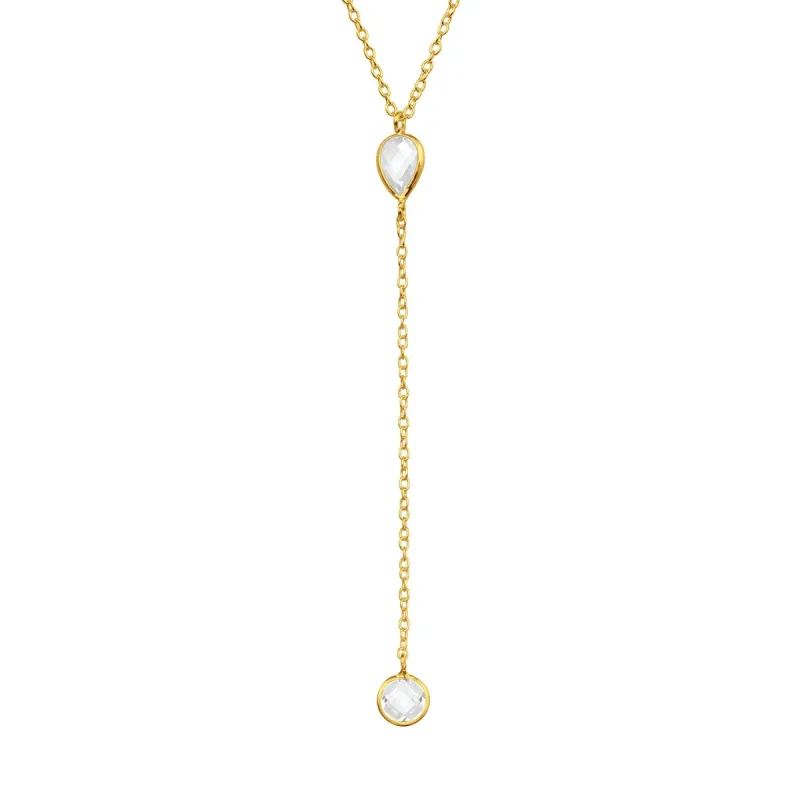 Sterling Silver 18kt Gold Plated Teardrop and Solitaire Y Necklace sold by Zulily