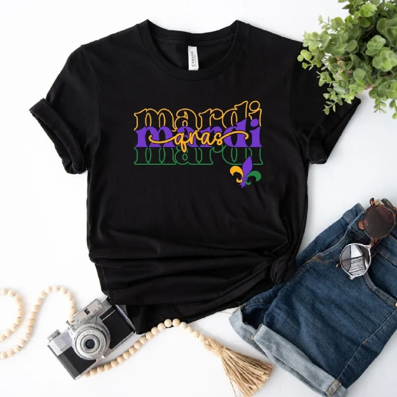 Mardi Stacked Cursive Short Sleeve Crewnneck Tee sold by Zulily