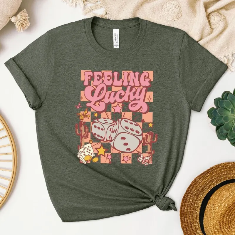 Feeling Lucky Checkered Short Sleeve Crewnneck Tee sold by Zulily