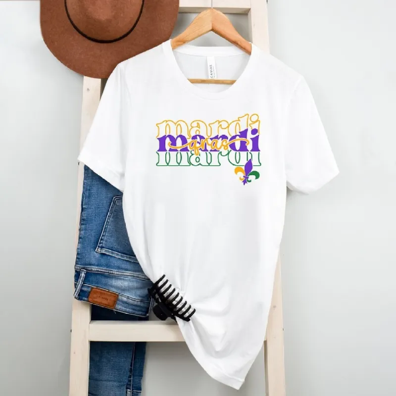 Mardi Stacked Cursive Short Sleeve Crewnneck Tee sold by Zulily