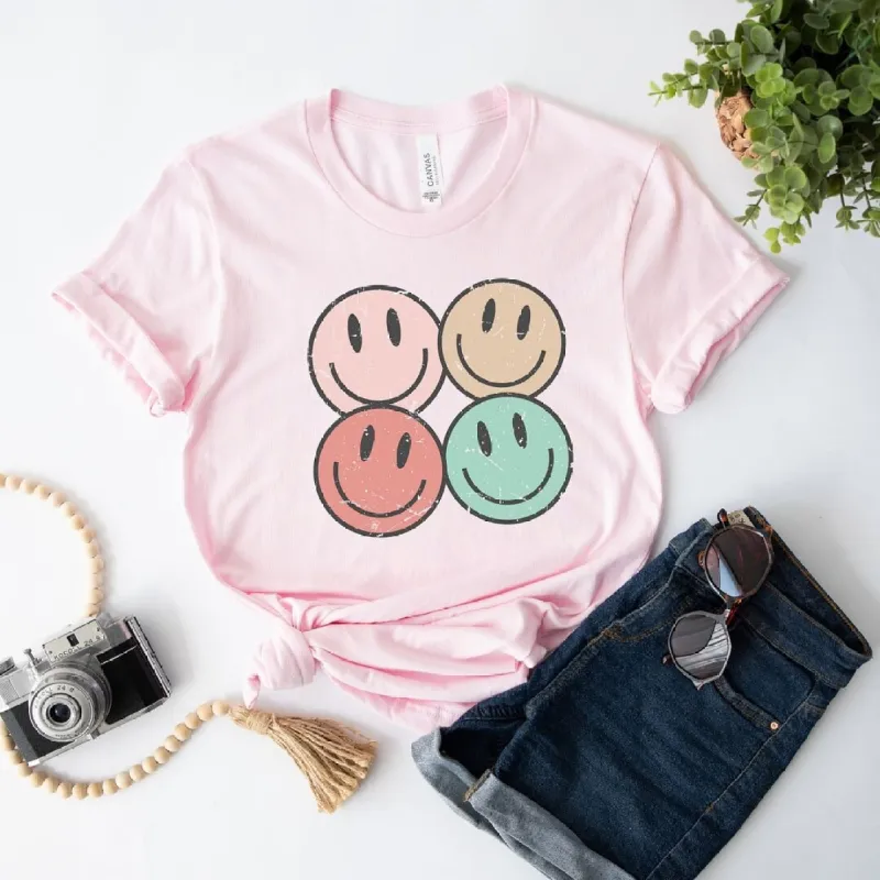 Smiley Face Grunge Short Sleeve Crewnneck Tee sold by Zulily
